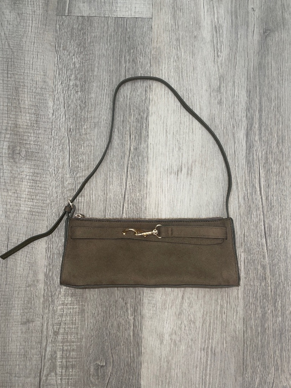 H&M Small Brown Suede Adjustable Gold Strap Hand / Shoulder Bag